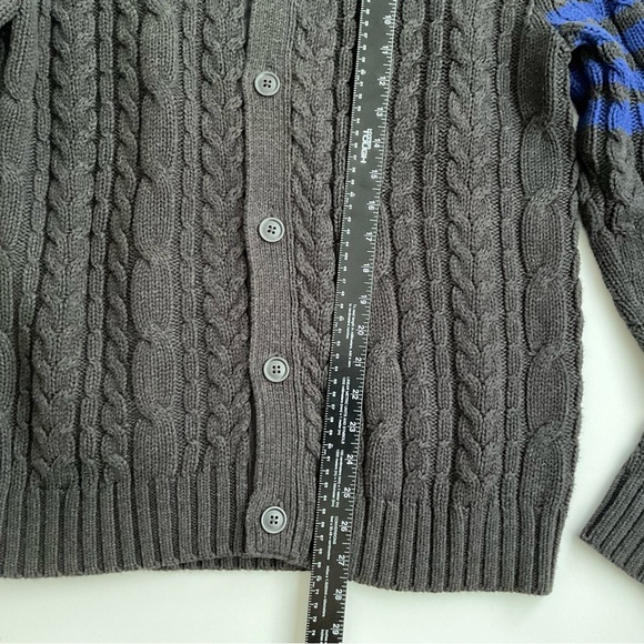 Gap Mens Cardigan Sz L Gray Cable Knit Fisherman Chunky Preppy Academia 90s Y2K - Picture 4 of 12